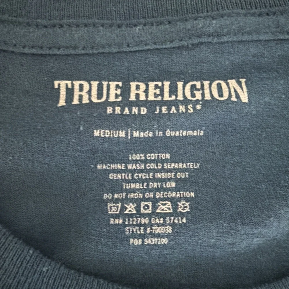 True Religion Mens Teal Blue Bench Graphic T Shirt Size M